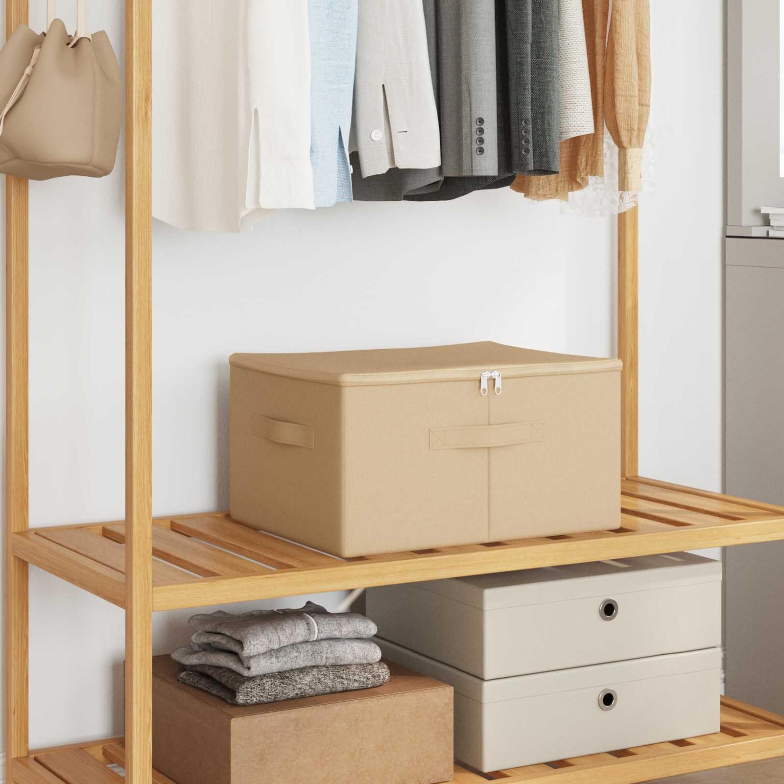 Gecheer Aufbewahrungsbox 6 pcs Creme 43 x 34 x 23 cm Vliesstoff, Unterbett Faltbare Kleiderbox mit Reißverschluss & Deckel für Kleiderschrank Bettkasten42024601