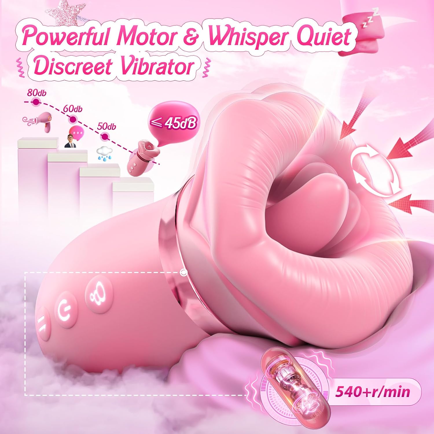 Vibrator Adult Sex Toys for Women - Toendi 5IN1 Mouth Sucking Vibrator Rose Sex Toy, 10 Tongue Licking, 3 Auto & 1 Manual Sucking Adult Toys New APP, Clit Nipple Vibrators Female Couple Sex Toy, Pink