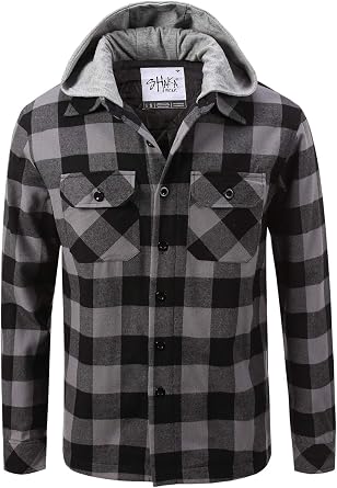Shaka Wear Mens Plaid Shirts Flannel Long Sleeve Casual Button Up Fleece Soft Quilted Lined Jacket Regular and Big Size