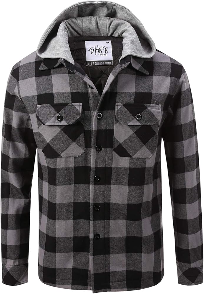 Shaka Wear Men's Plaid Shirts – Flannel Hooded Long Sleeve Casual