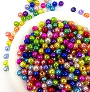 500pcs Pearls Beads with Hole, 8mm Pearls for Jewelry Making, Colorful Loose Spacer High Shiny Round Pearl Beads for Bracelets, Necklaces, Hairs, Crafts, Decoration and Vase Filler