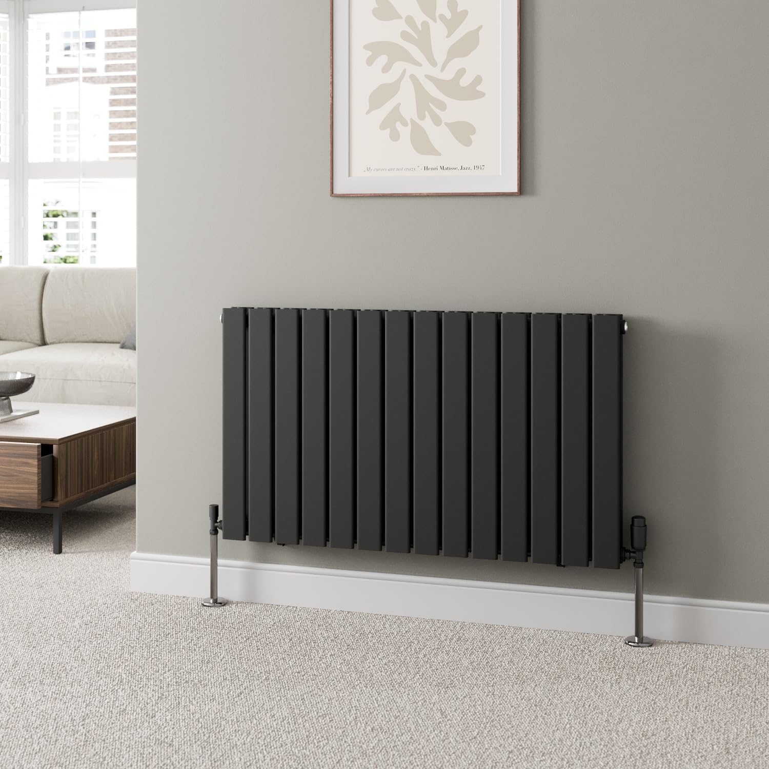 Duratherm Black Duratherm® 600 X 1064Mm Horizontal Designer Radiator Double Column Flat Panel Modern Central Heating Panels Bathroom Radiators