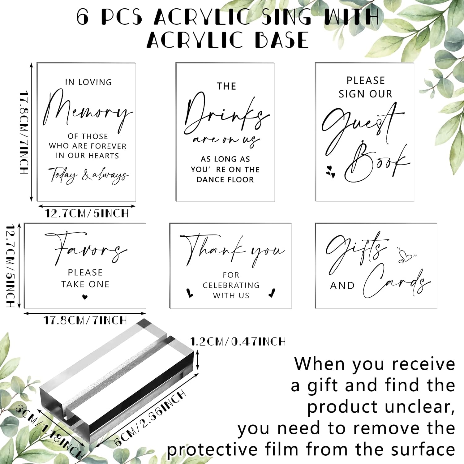 Weysat 6 Pcs Clear Acrylic Wedding Signs for Reception and Ceremony 5'' x 7'' Wedding Signage with Stand in Loving Memory Table Decorations Cards and Gifts Guestbook Reserved Table Sign(Classic Style) - Image 3