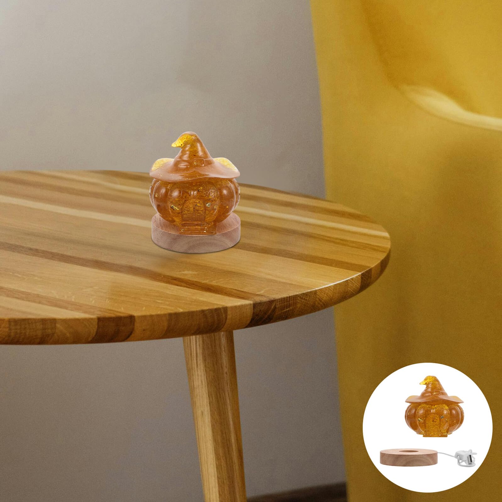 Kryształowa Dynia Lampa Nocna z Drewnianą Podstawą Dekoracja Stołu Halloween i Jesienne Przyjęcia Idealna Jako Prezent Halloween Party Favor Pumpkin Night Light Decor