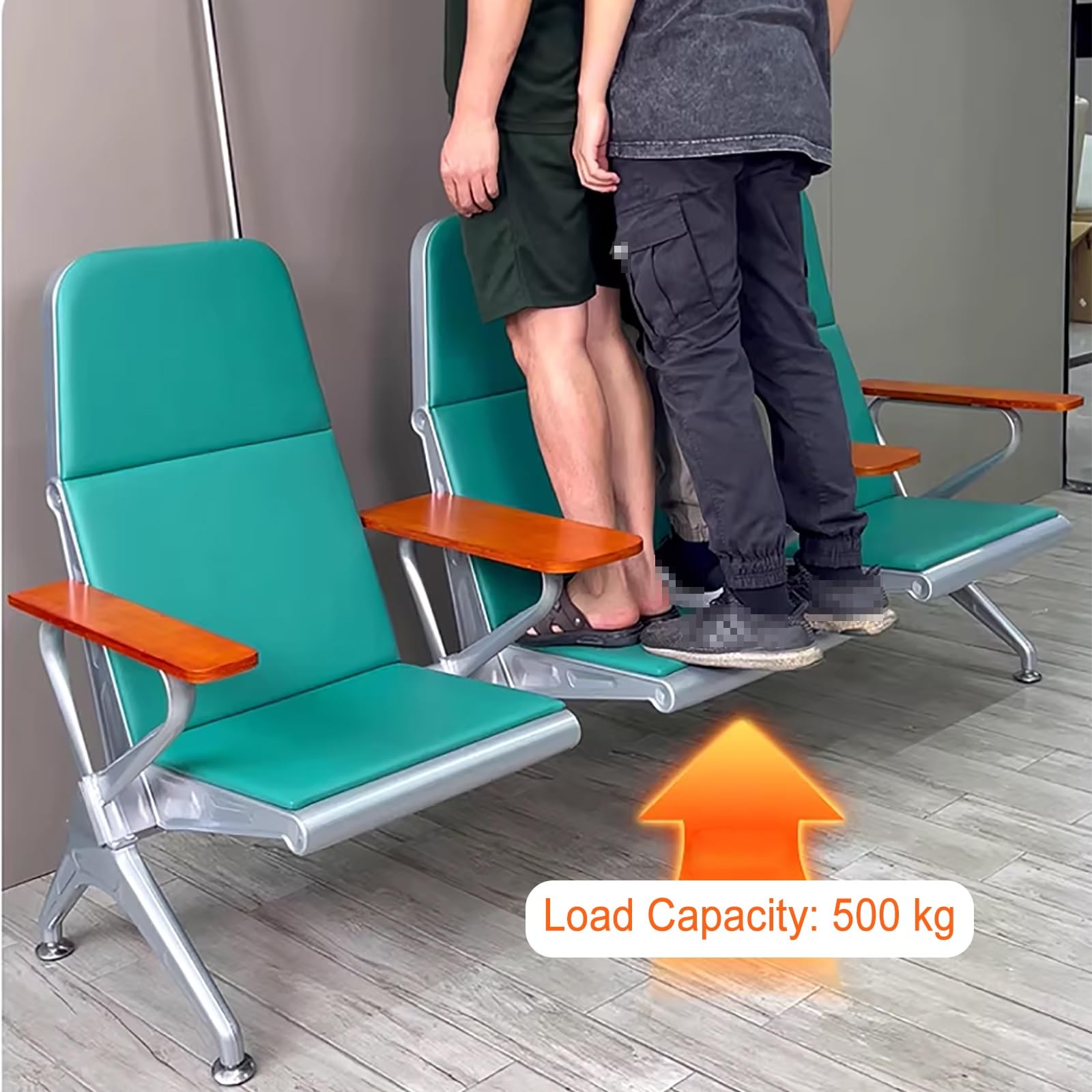 3-osobowa poczekalnia szpitalna z drążkiem dożylnym, obciążenie 500 kg, ergonomiczne oparcie i drewniane podłokietniki, do użytku w klinice publicznej