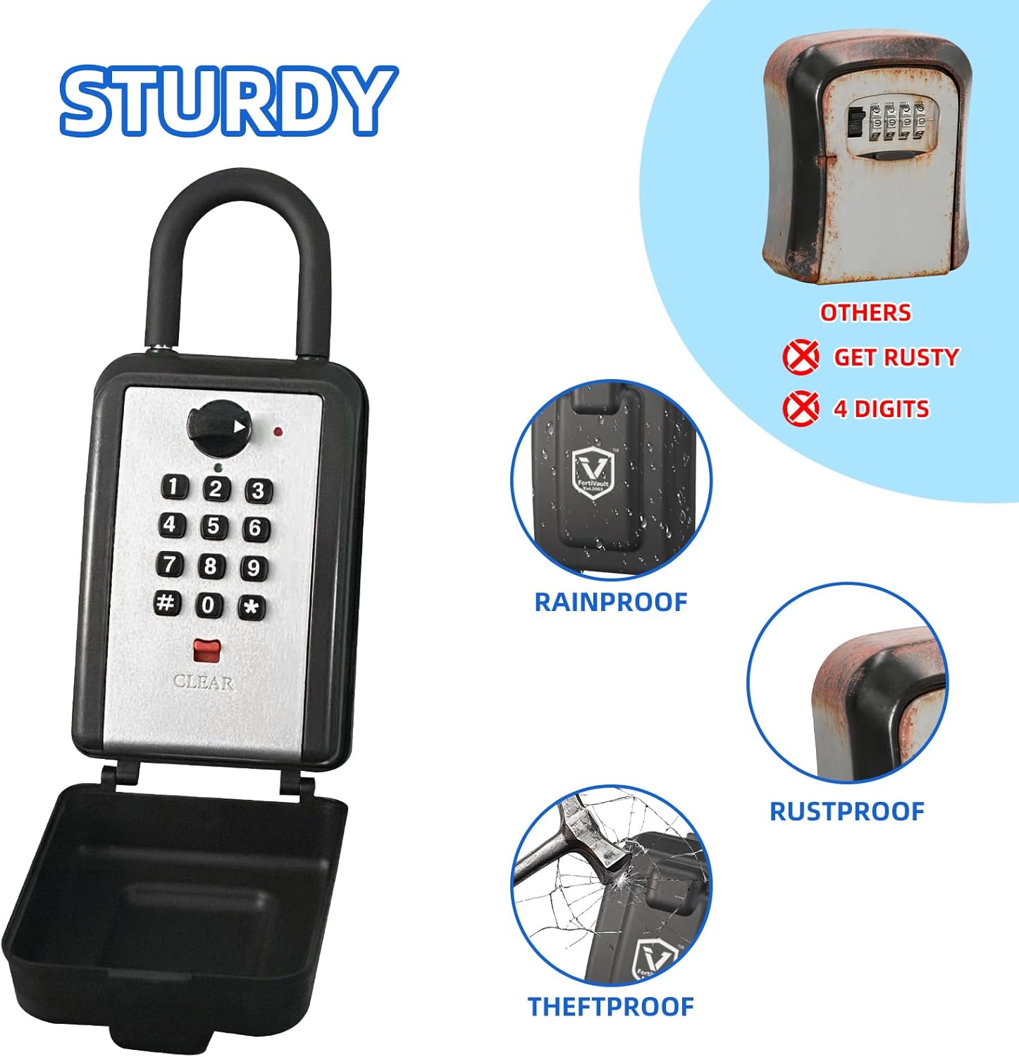 Wall & Hanging Safe Key Lock Box, 12 Digit Combination Lock Box for Keys with Resettable Code, Large Capacity & Weatherproof Outdoor Lockbox, Spare Key Safe Storage Lock Box for Home, Office, Garage