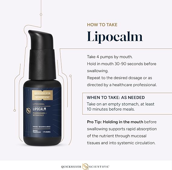 Quicksilver Scientific LipoCalm - GABA Liposomal مع الأعشاب لدعم الاسترخاء - البابونج ، عشب Passionflower و Skullcap Supplement for Peace of Mind & Sleep Calm Support ( 1.7oz / 50ml )