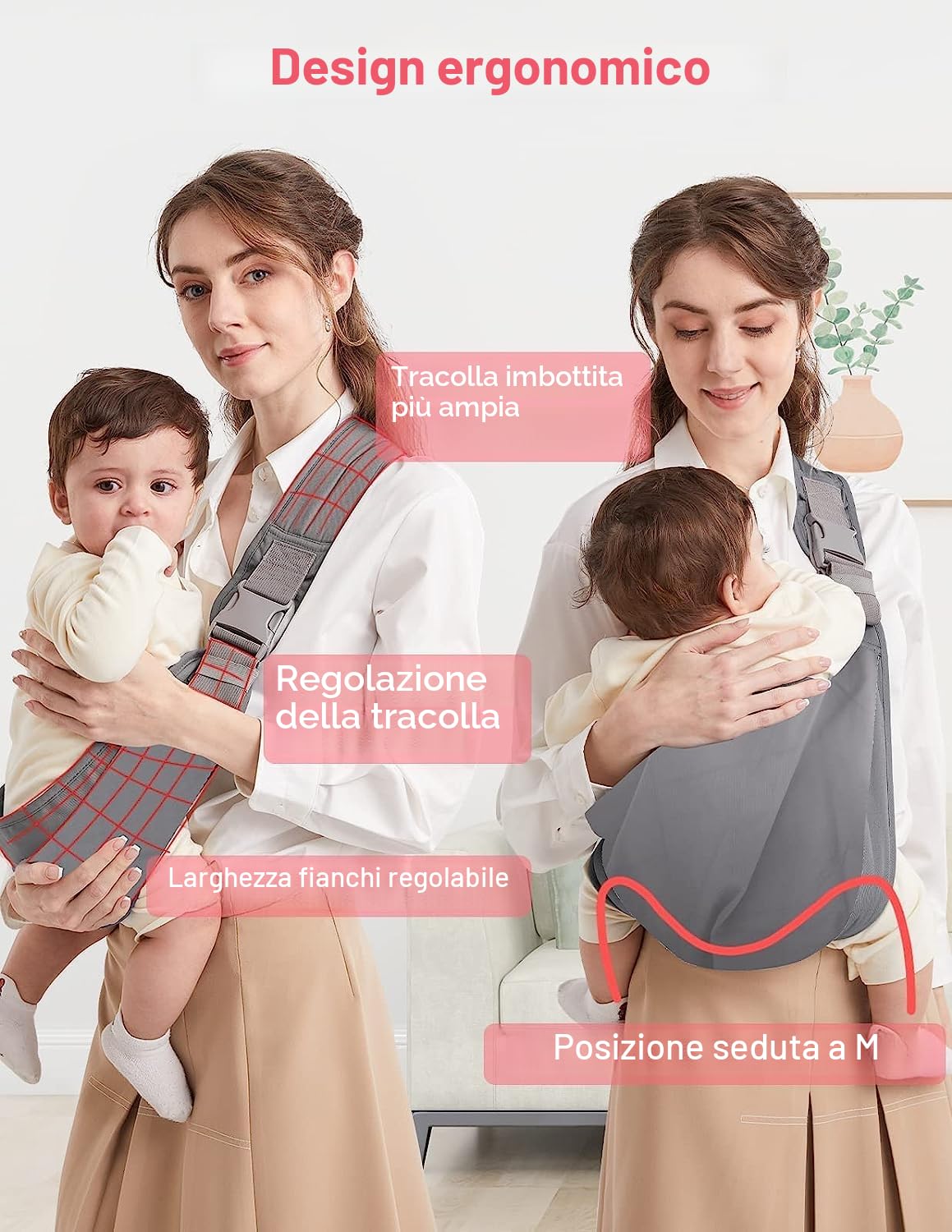 Fascia Porta Bebe, Marsupio Neonato Mumgaroo, Fascia Neonato Multifunzionale On the Go,Marsupio Neonato 0-36 mesi, Tutte le Stagioni, Fino a 15kg, Grigio