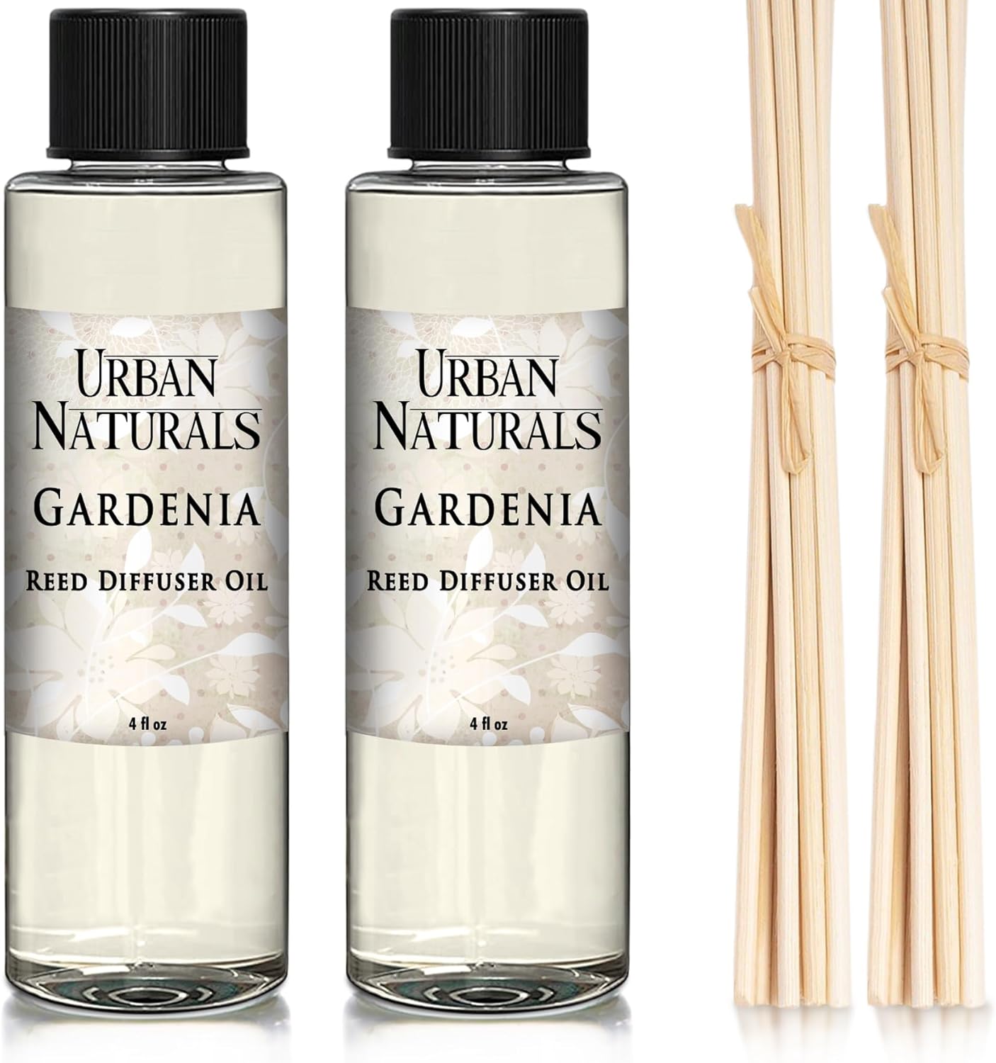 Urban Naturals Gardenia Scented Oil Reed Diffuser Refill | Includes a Free Set of Reed Sticks! Jasmine, Ylang Ylang, Tuberose & Amber Notes, 4 oz (2 Pack)