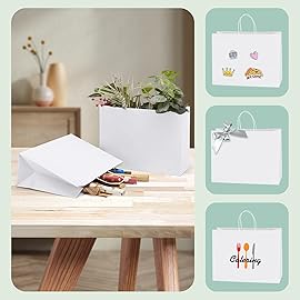 MESHA White Large Paper Bags 16x6x12 Inch 100 Pack Kraft Shopping Gift Bags with Handles Bulk for Small Business, Party, Recycled