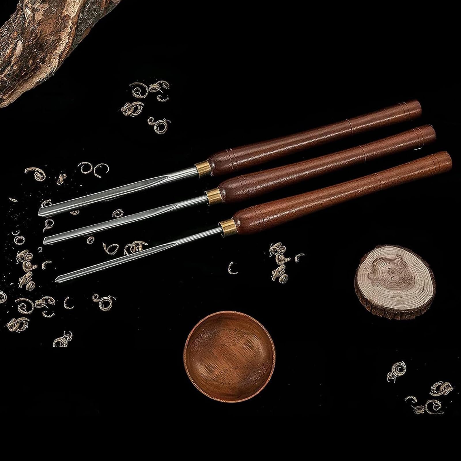 Herramientas for trabajar la madera, juego de cinceles for torno HSS de 3 piezas, herramientas de torneado de madera con caja de madera, herramientas de torno for carpintería de 3/8 pulgadas, 5/8 pulg