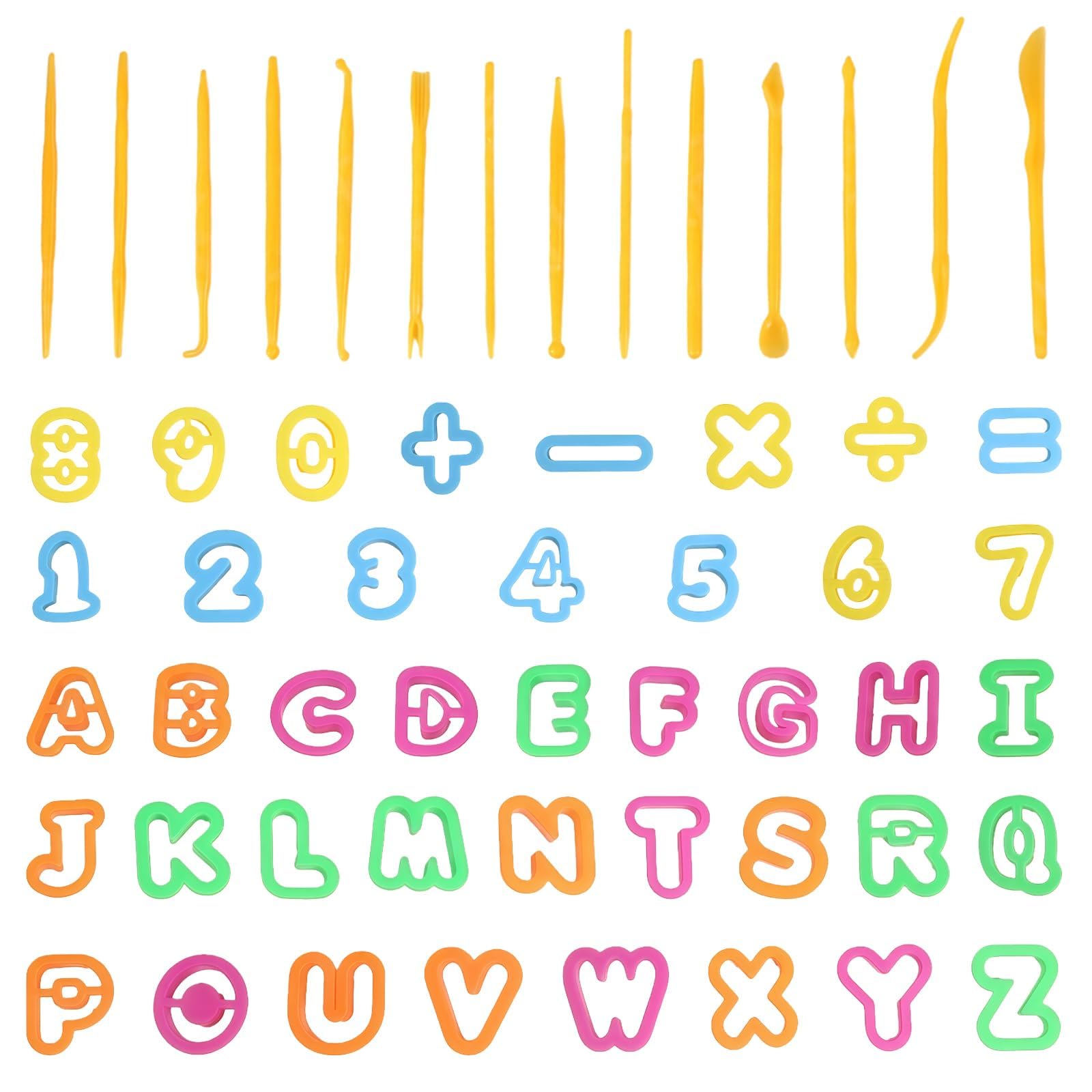 55 PCS Playdough Tools Play Dough Cutters for Learning Letters Number, Alphabet and Number Play Dough Sets for Counting, Alphabet Cookie Cutters Playdough Accessories for Crafting