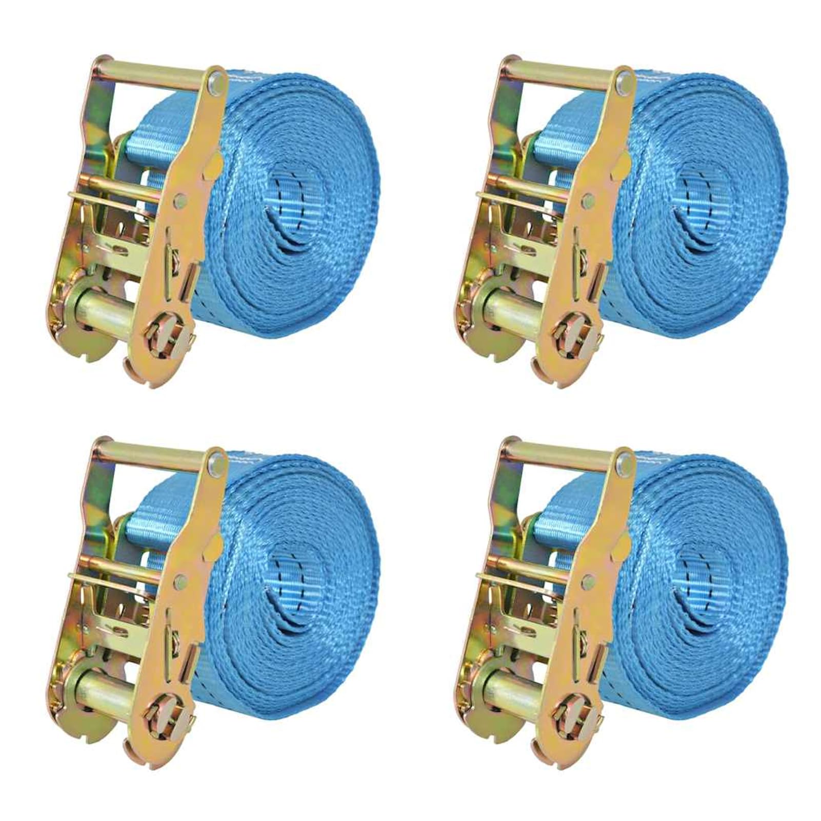 Taśma mocująca 2 t, 4 szt. 6 m × 38 mm niebieski, poliester, EN-12195-2 | 4 pasy mocujące z grzechotką, siła mocowania 2 t, długość 6 m, certyfikat EN-12195-2, kolor niebieski