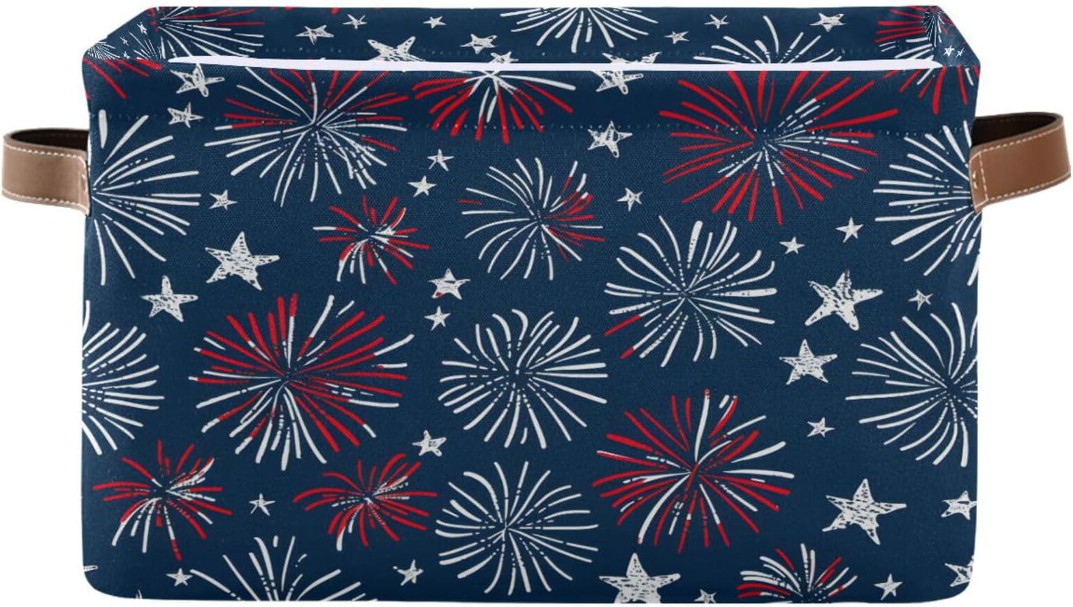 Fireworks Large Storage Basket Usa Independence Day Foldable Storage Box Organizer Bins with Handles for Bedroom Home Office
