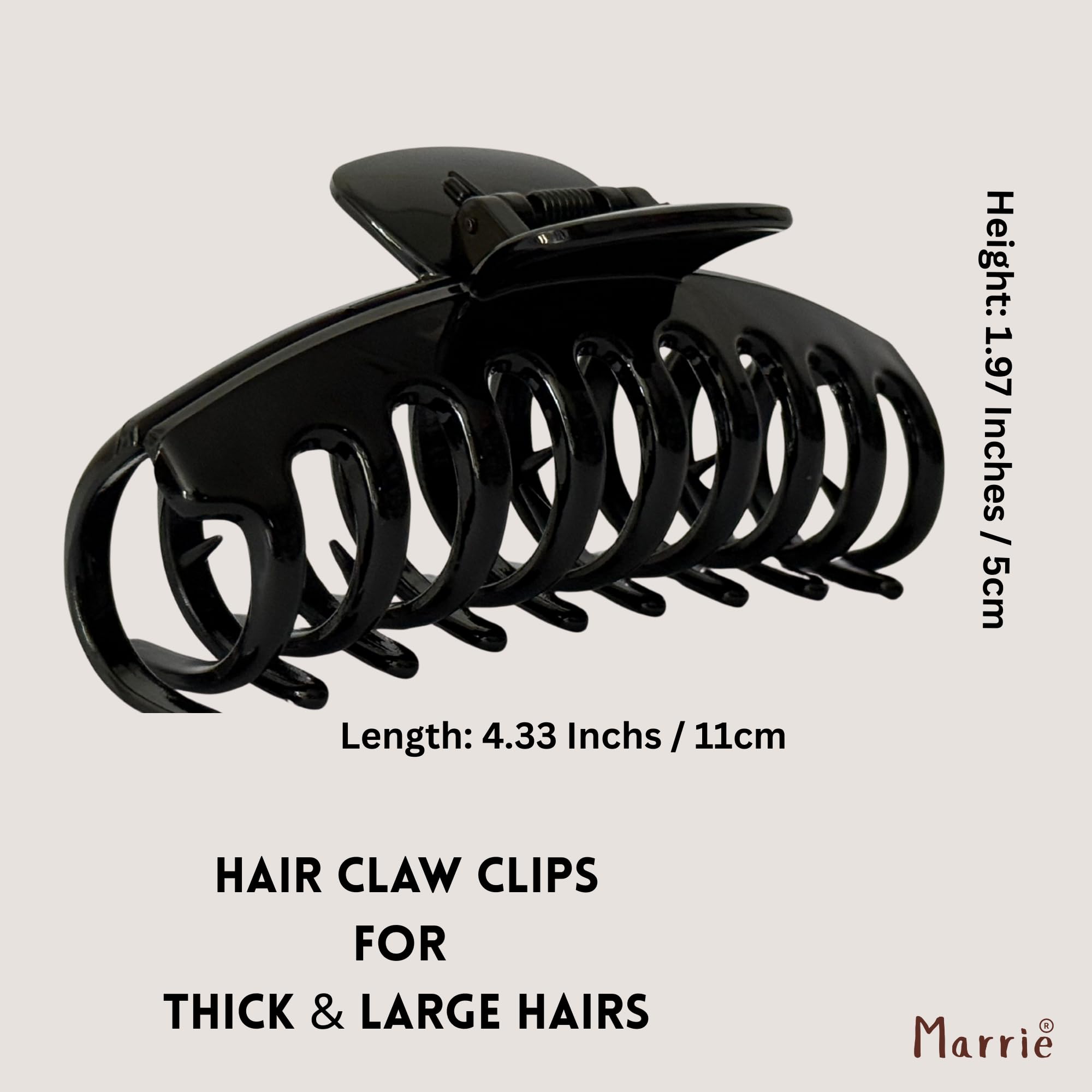 Marrie Large Hair Claw Clips for Thick Hair Nonslip Jumbo Hair Clamp Strong Big Hold Jaws Hair Styling Accessories for Women Girls Size 4.3 Inches (Black) - Image 4