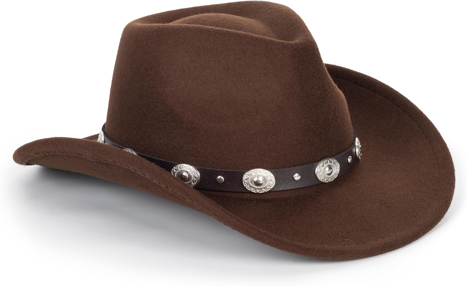 Women & Men Felt Western Cowboy Hat Classic Roll Up Brim Belt Buckle Cowgirl Fedora (M)