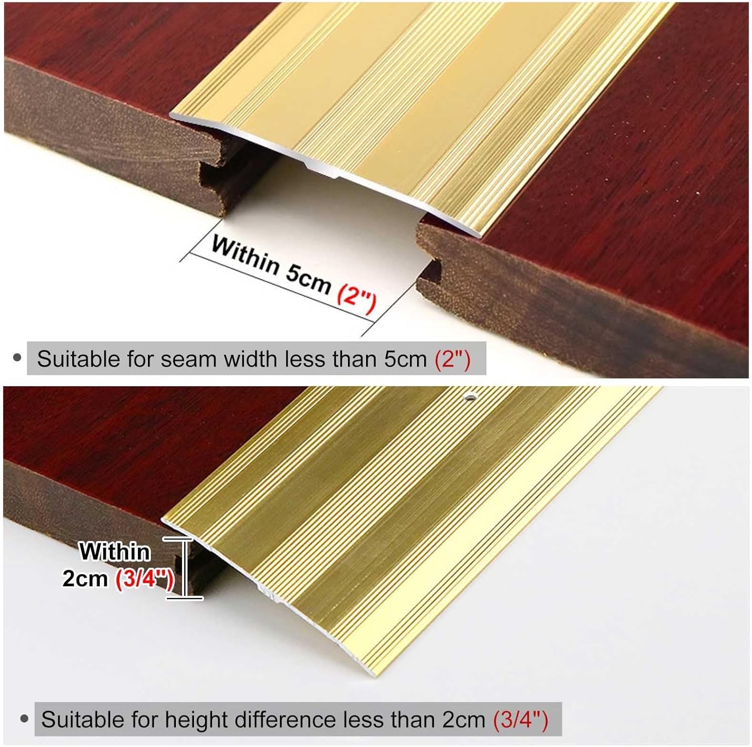 Door Threshold, 2 1/2 Inch Wide Floor Transition Strip with Holes & Screws, Non-Slip Edge Trim Threshold