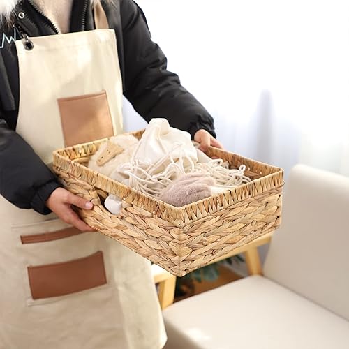 Miniatura 6 de YAHUAN Water Hyacinth Storage Baskets, Hand-Woven Baskets with Built-in Handles Wicker Baskets for Organizing Storage Baskets for Bedroom,Living