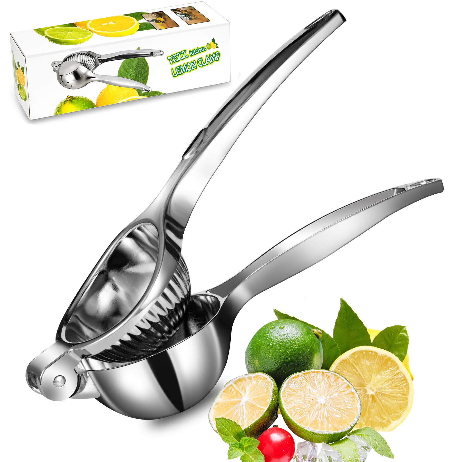 TEZZ Premium Lemon Squeezer, Large Heavy Duty Handhelp Juicer for Lemon, Metal Hand Press Citrus...
