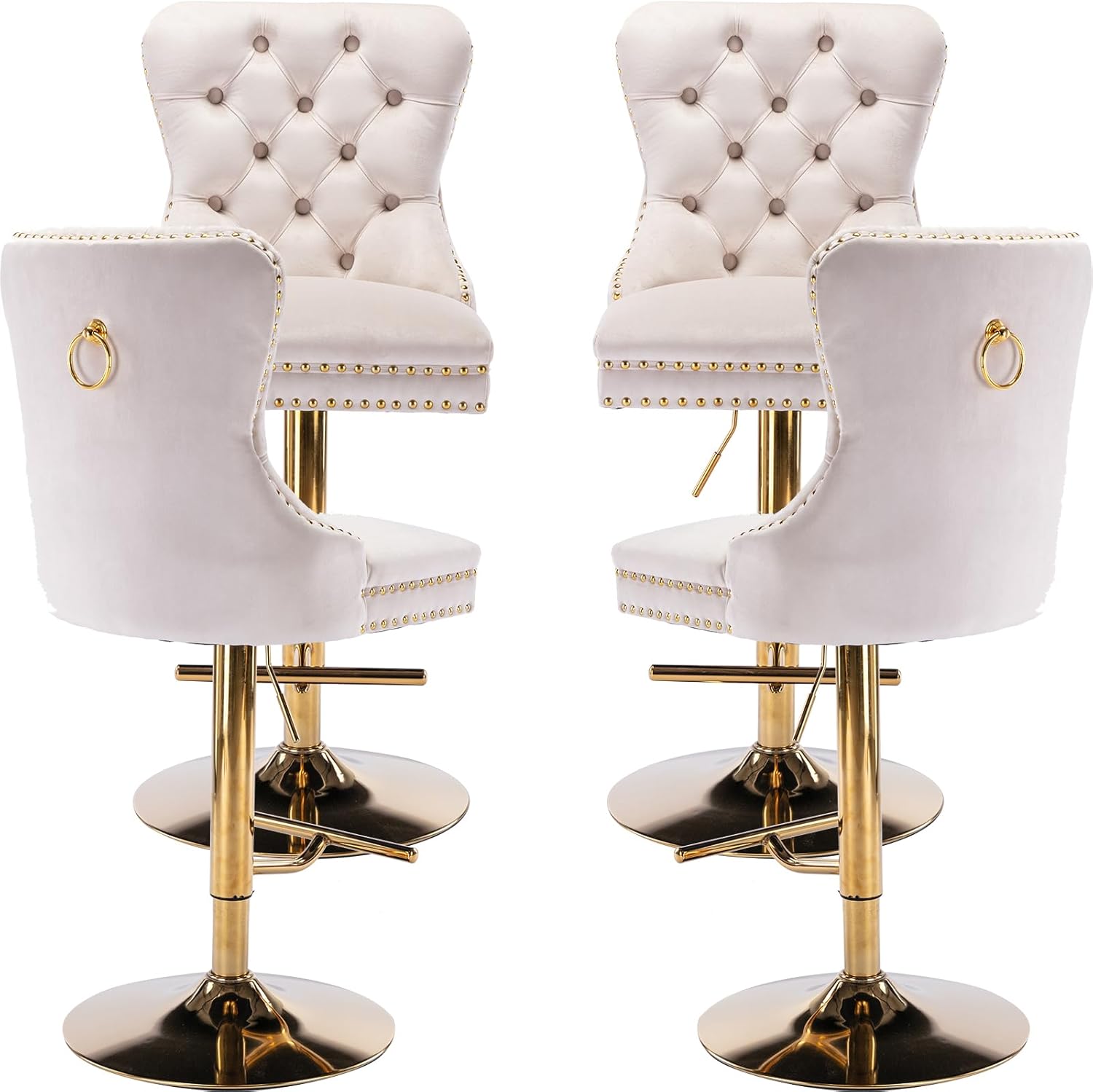 ODUSE-DAILY Beige Velvet Swivel Bar Stools Set of 4 with Upholstered Back, Adjustable Counter Height Barstools, Bar Chairs for Home Bar Kitchen Island Pub Restaurant (Velvet, 4 Pcs, Beige)