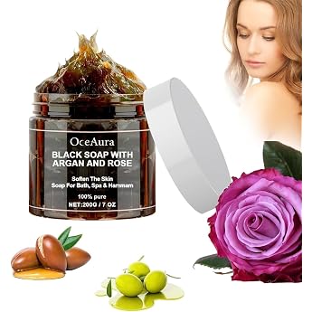 Zawina Morocco Black Beldi Soap Black Soap with Argan and Rose Zawina Morocco Body Scrub Morocco Exfoliating Soap Moroccan Black Soap with Organic Argan Oil for Cleansing Exfoliating 1 Piece