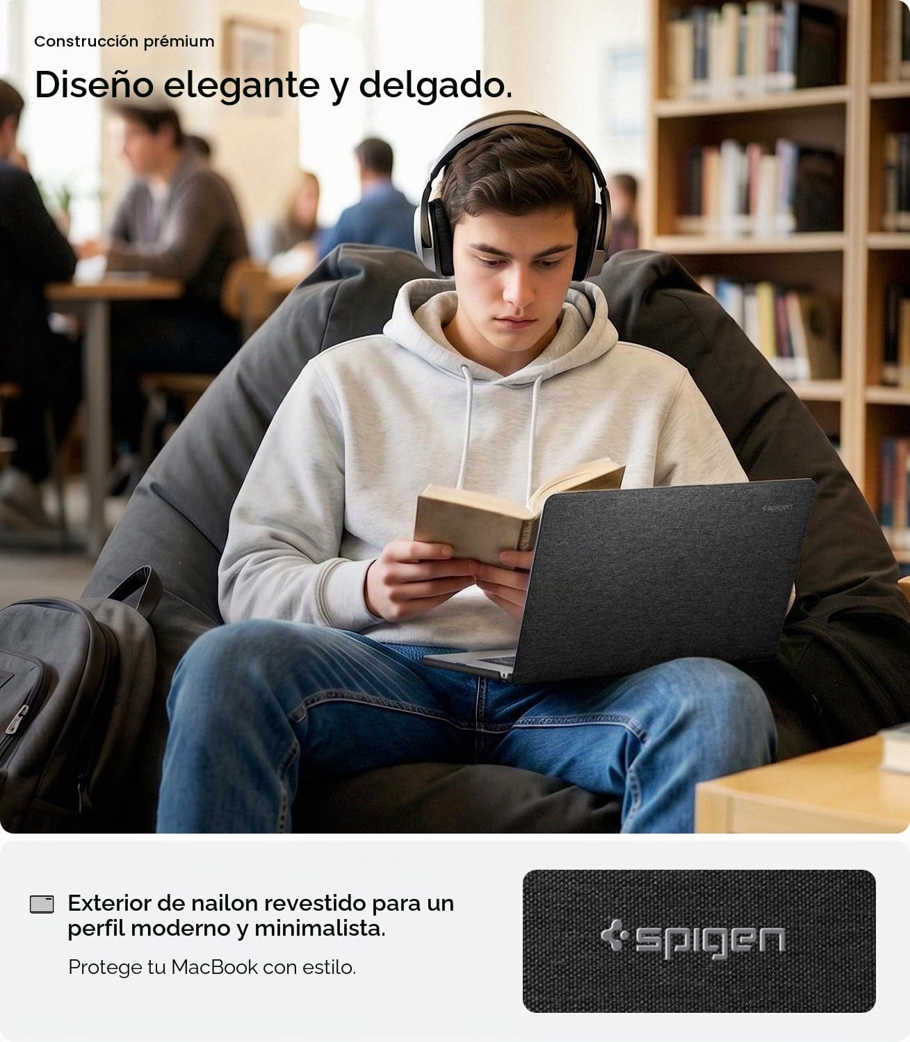 Spigen Funda Urban Fit Compatible con MacBook Air 13 Pulgadas 2026 M5 / 2025 M4 / 2024 M3 / 2023 M2 A2681, Funda de Tela Anti-Huellas y Anti-Arañazos - Negro
