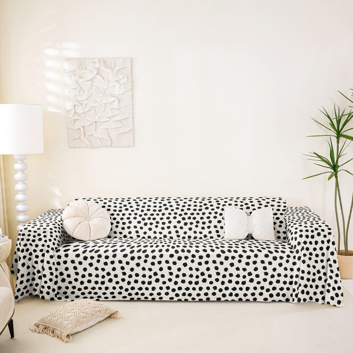 Erosebridal Polka Dots Couch Cover 71" x 91" Dots Sofa Slipcover Geometric Dot Sofa Cover Modern Farmhouse Craft Patchwork Black White Couch Protector