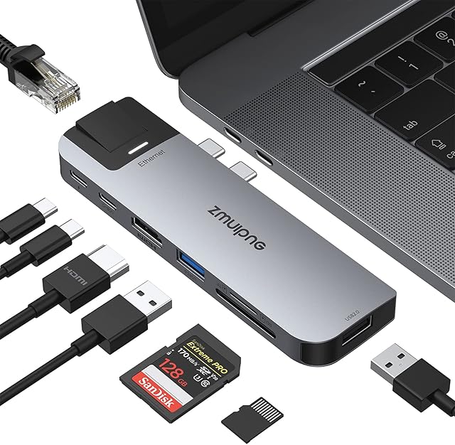 USB C Adapter for MacBook Pro, MacBook Air Adapter Multiport Accessories, 8 IN 2 Mac USB Adaptor with 4K HDMI,Ethernet,2 USB,SD/TF, PD USBC Hub Dongle for MacBook Pro Air 2020/2019/2018 16" 15" 13"