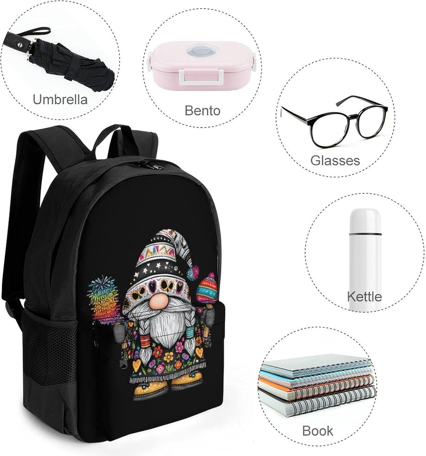 Mexican Day Of The Dead Gnome Backpack Lightweight Backpacks Work Bag