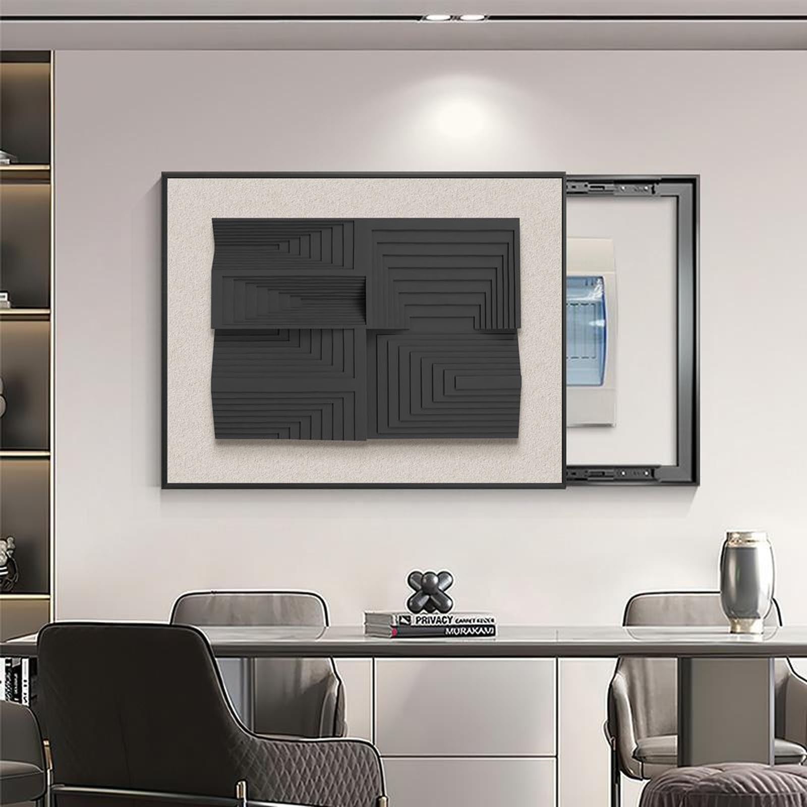 Dekoracja osłony obudowy elektrycznej - ukryta osłona licznika elektrycznego, farba dekoracyjna - obudowa ścienna, idealna do domu (czarny 3,50 x 60 cm/19,6*23,6 cala)