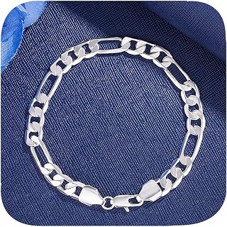 925 Sterling Silver Flat Figaro Chain Mariner Link Chain 8mm Solid Italy Link Women's Men's Bracelet 22 cm / 8.7 inches