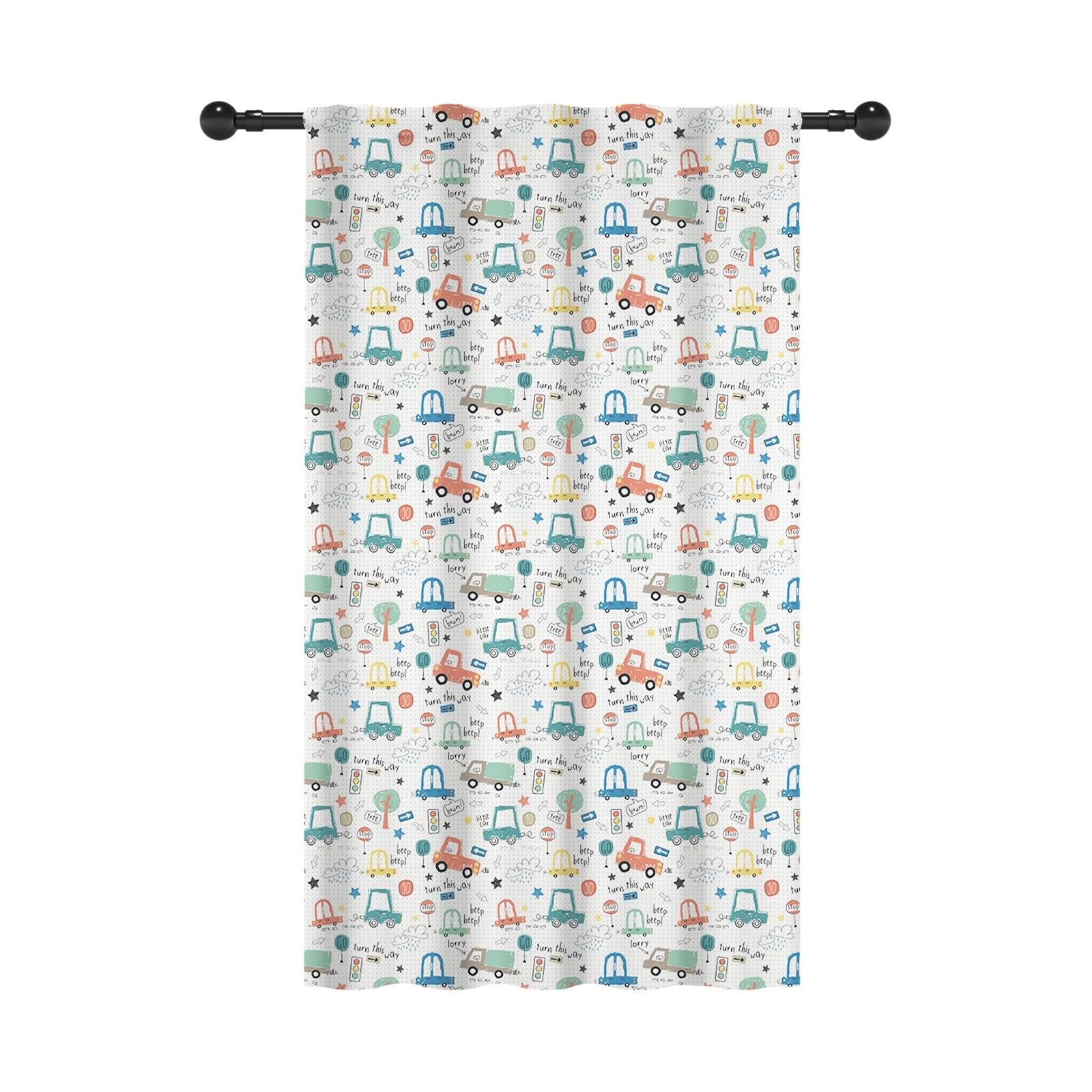 YONGFOTO 117x183cm Coche de Dibujos Animados Cortinas con Bolsillo para Barra Vehículos de construcción Coloridos Dibujados a Mano Filtrado de luz Cortinas para Habitaciones Infantiles