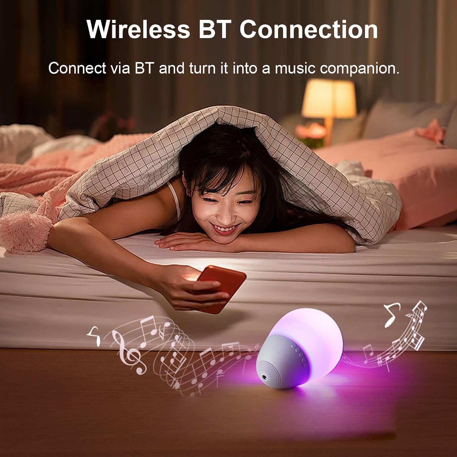 Bluetooth Speaker Lamp, Silicone Tap Light for Stress Relief Bedside Party Use, Color Changing LED with Sound Effects Rechargeable Battery (White)