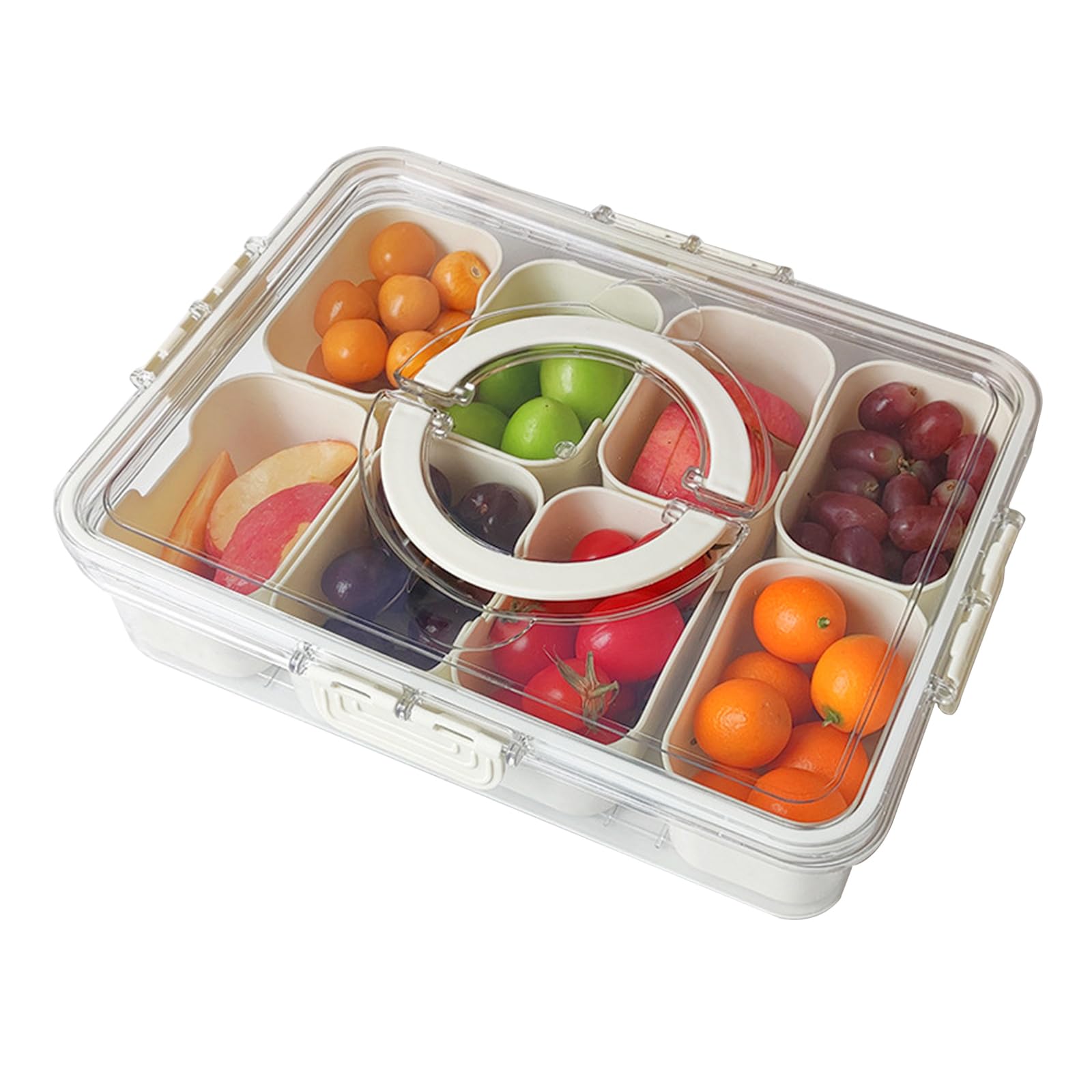 Yeqqzq Divided Snack Box with Lid Handle, Divided Snack Serving Tray 8 Removable Compartment, Food Storage Container Organiser for Spices, Candy, Fruits, Nuts, Chips and Dip