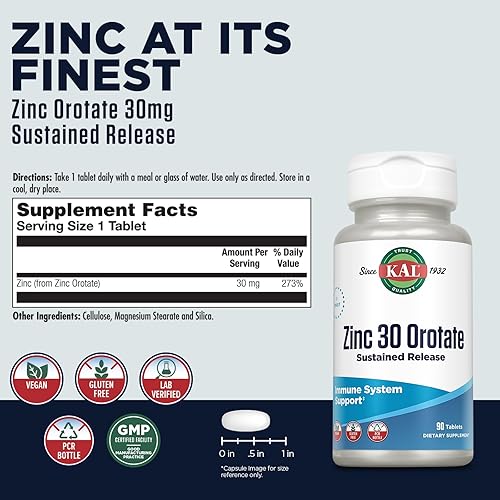 Miniatura 2 de KAL 5198482 Orotato de zinc de liberación sostenida 30 mg  Apoyo nutritivo para la síntesis de proteínas normal y saludable crecimiento adecuado