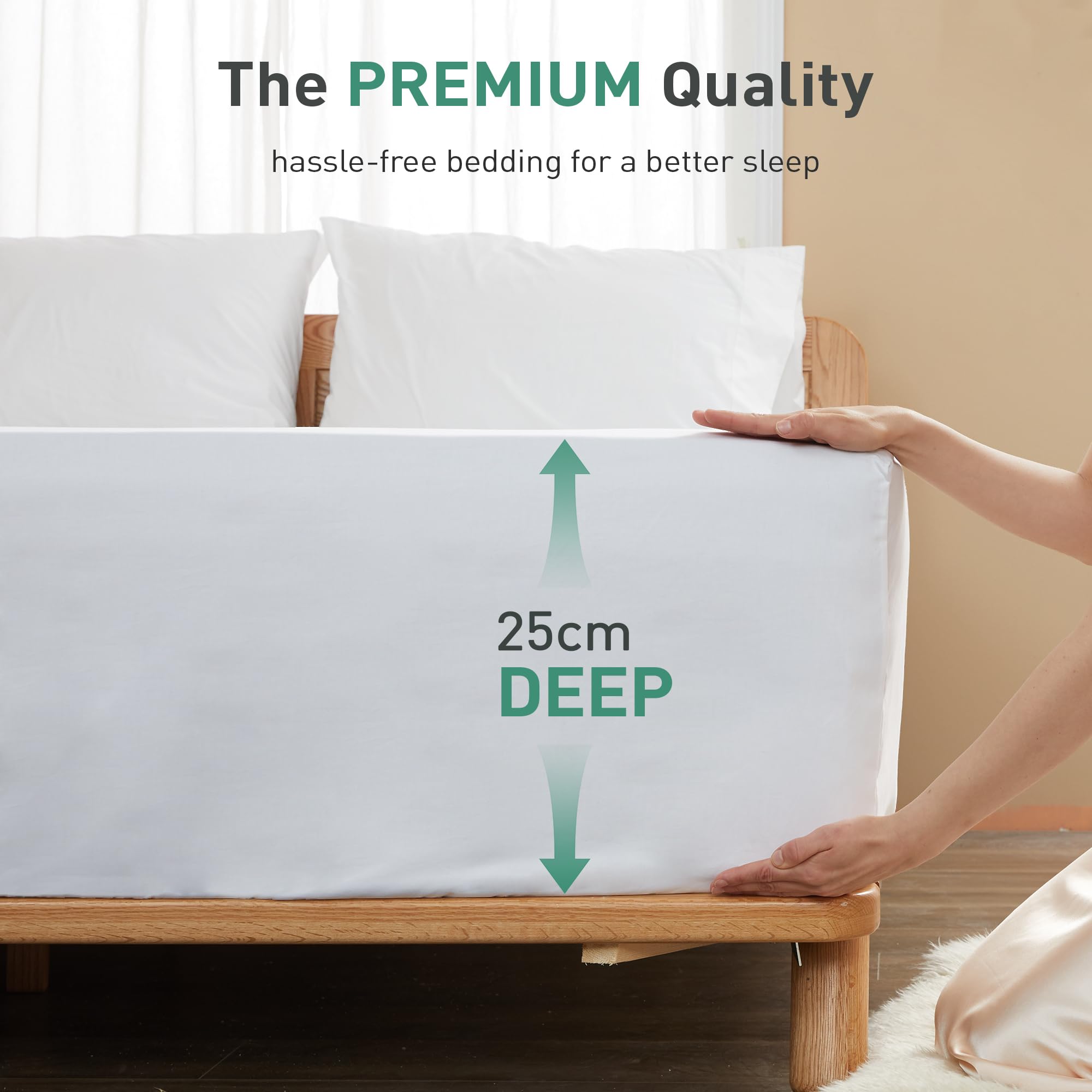 Sylvanora 100% Egyptian Cotton Fitted Sheet, 25cm Extra Deep Pocket with 4 Elastic Corner Straps - Image 2