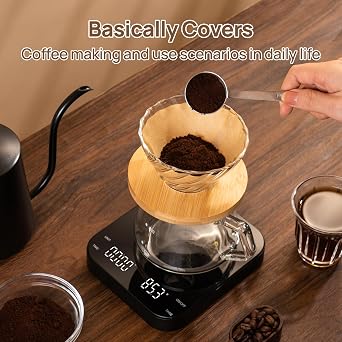 Meilen Mini Espresso Coffee Scale with Timer - 0.1g Precise, USB Rechargeable, 6 Weight Units, 2kg Digital Scale for Espresso, Pour Over, Drip, Kitchen (3kg Black 1 Pack)