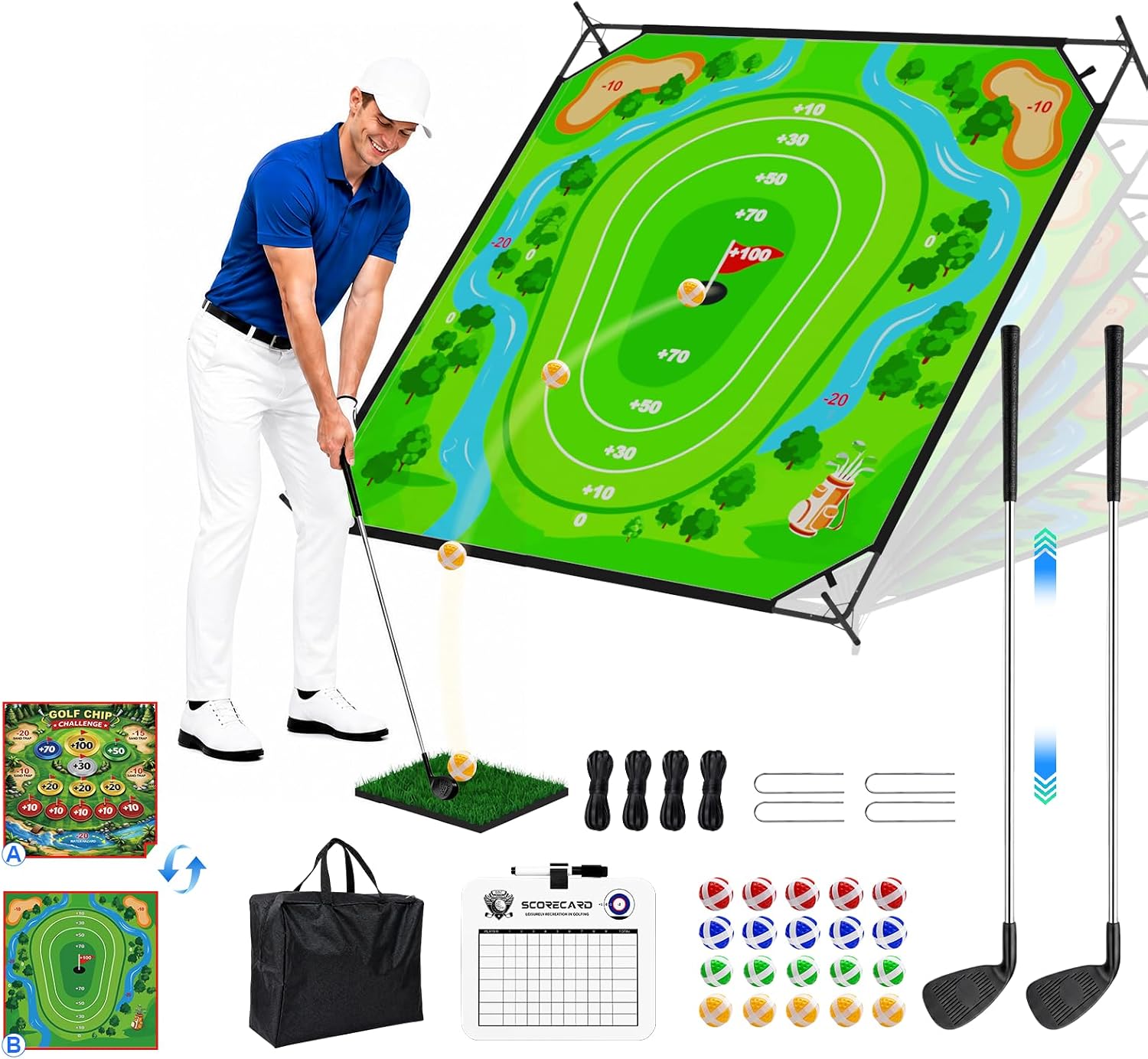 Golf Chipping Game Set, Double-Sided Mat, Outdoor Game for Adults