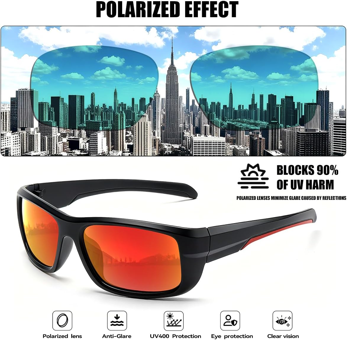 3Pack Polarized Sports Sunglasses for Men, Wrap Around Frame UV400 Goggles Sun Glasses for Cycling Fishing Driving - Image 5