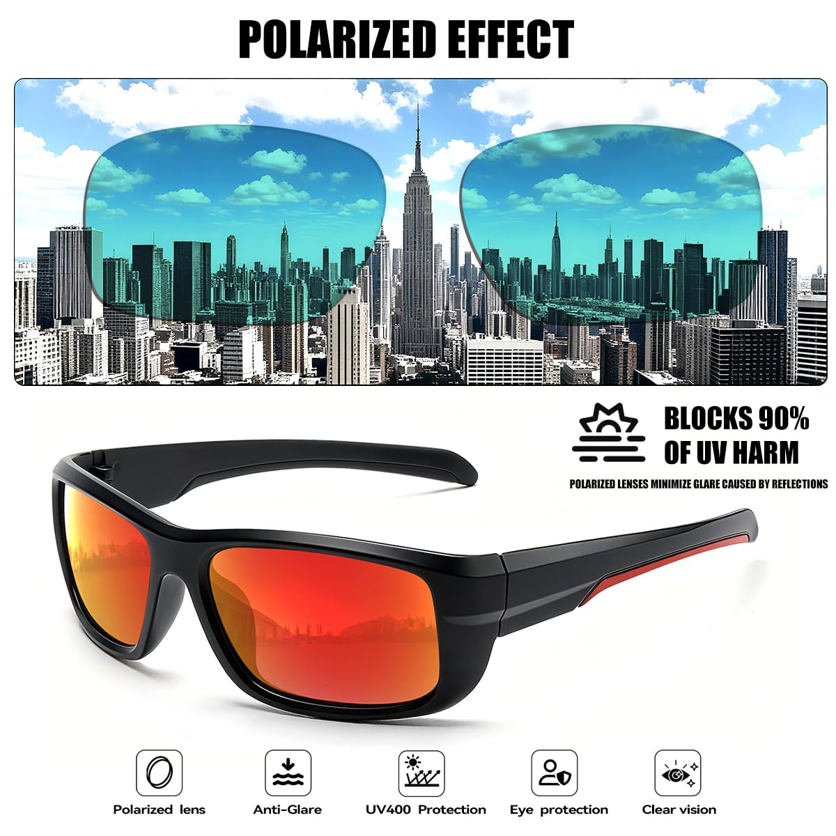 Confezione da 3 occhiali da sole sportivi polarizzati da uomo, montatura avvolgente UV400, occhiali da sole per ciclismo, pesca, guida