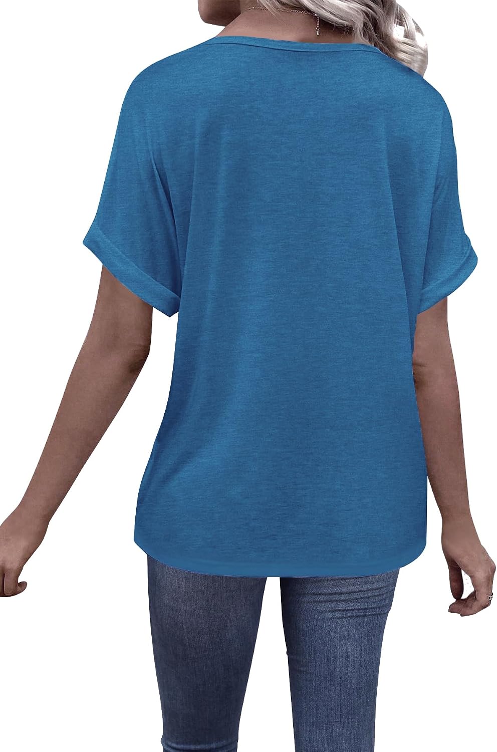 T-shirt Femme Col V Manches Courtes Coton – Haut Basique Décontracté Uni, Respirant Et Stretch, Idéal Été & Automne