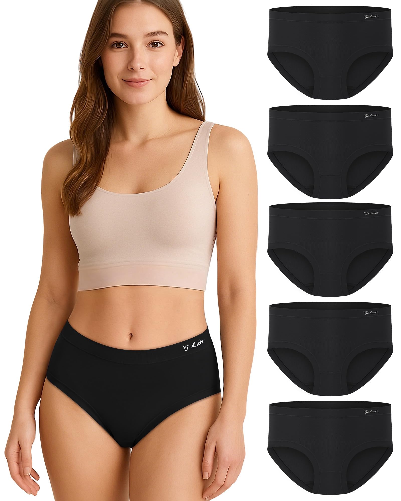 Gladbecke Mutande in bambù da donna, confezione da 5 pezzi, morbide come la seta, altamente traspiranti, comode e prive di etichette