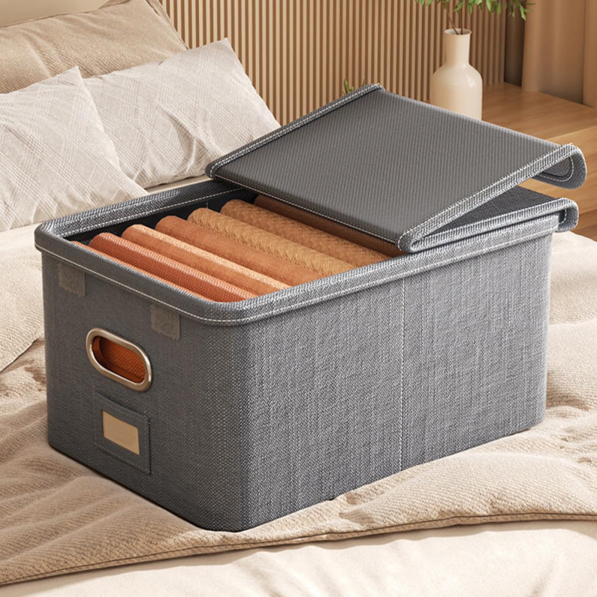 Scatola Armadio Pieghevole Coperchio, Grande Grigio | Tessuto per Armadio Guardaroba, Design Semplice, Formato Estraibile, Uso Domestico e Viaggio