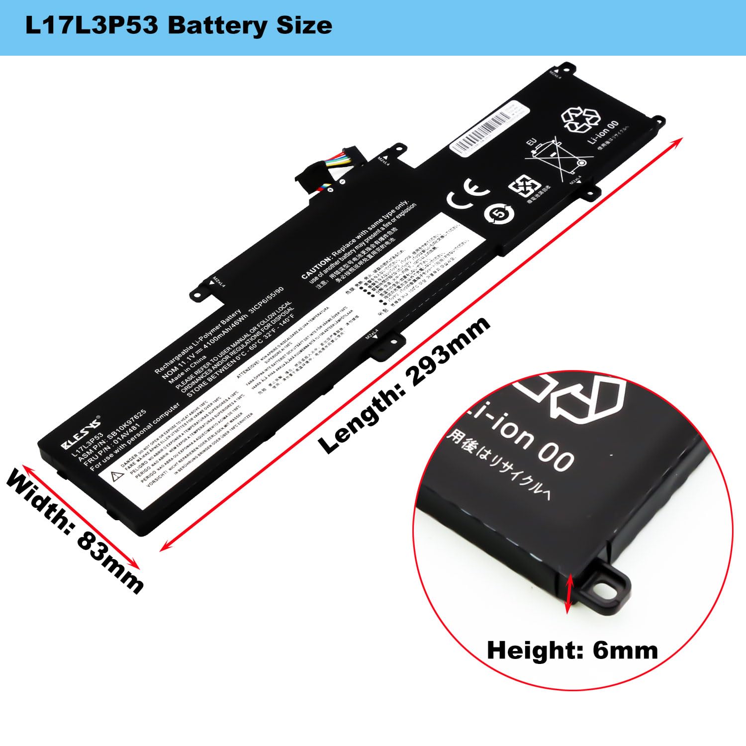 BLESYS L17L3P53 L17C3P53 L17M3P55 Akku für Lenovo ThinkPad L380 L390 S2 Yoga 2018 Laptop 01AV481 01AV482 01AV483