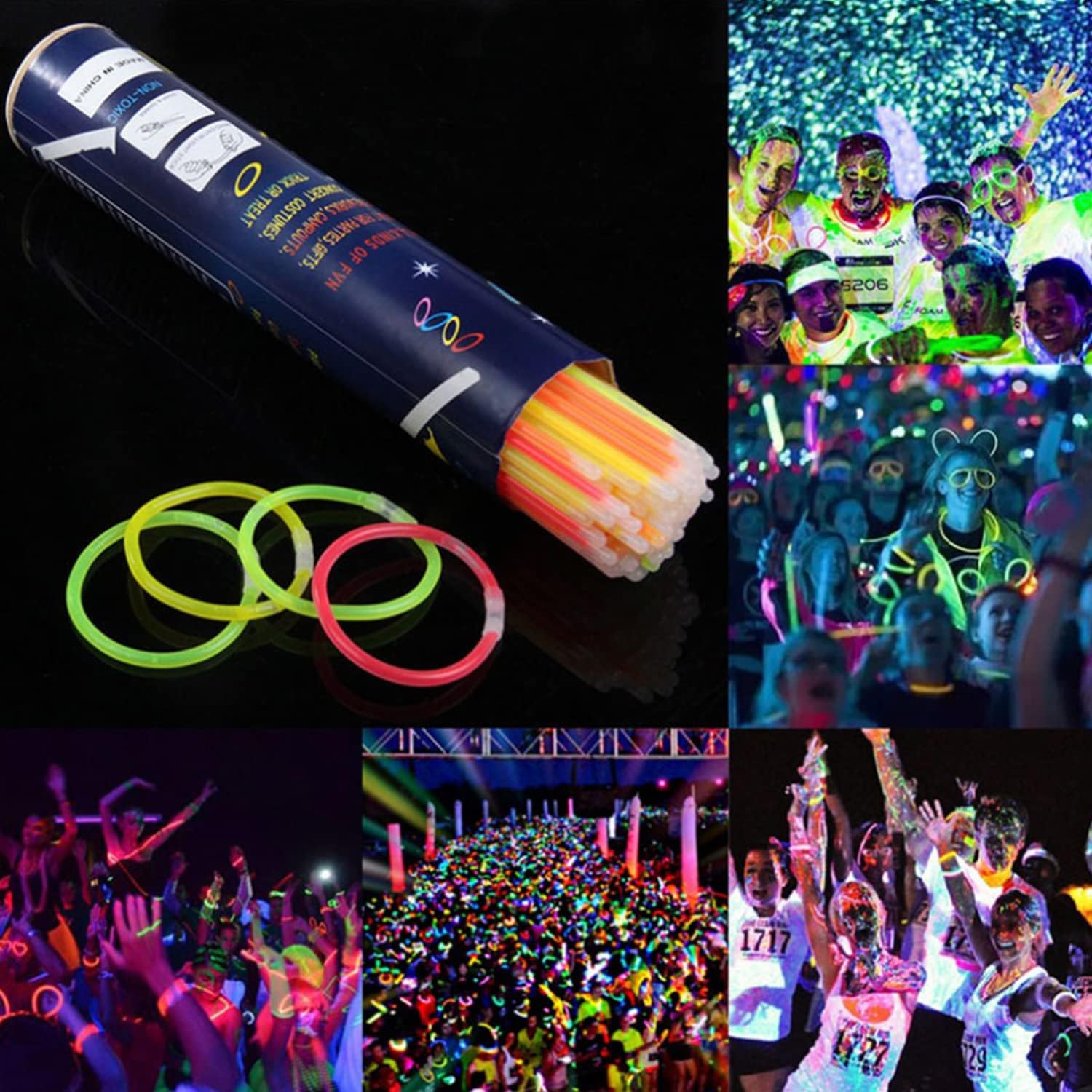 Glow Sticks, 1000 Pack 8" Glow in The Dark Light Up Sticks with 1000 Connectors for Festival Birthday Carnival Necklaces Bracelet (1000PACK)
