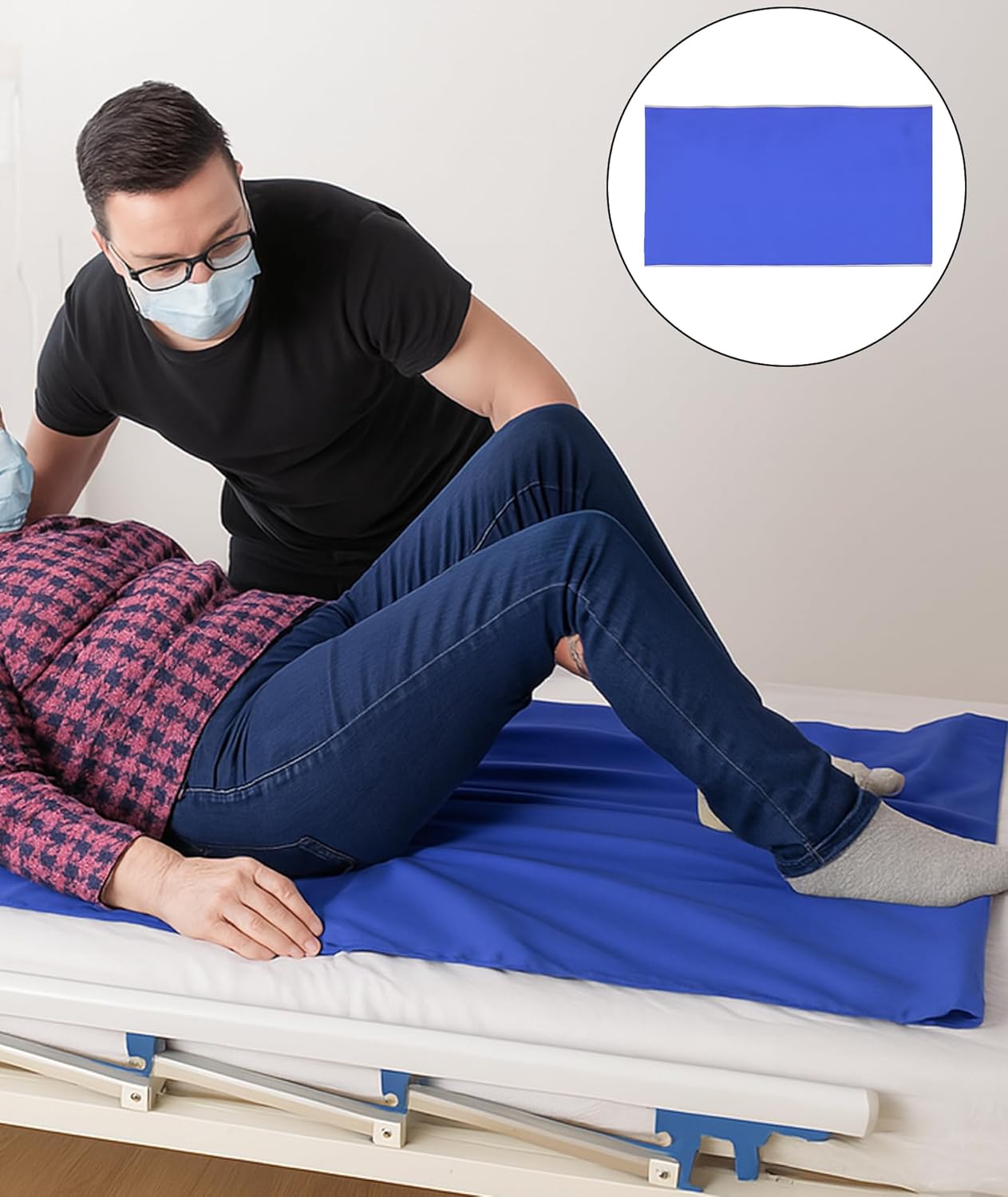 Slide sheet (75 × 135 cm) to carry patients to bed, padded bed Senior Transfer Helper and Backrest for Beds - Full Home Care Kit and Safe Patient For Adjustable Hospital Beds (Blue) Slide sheet (75 × 135 cm) to carry patients to bed, padded bed Senior Transfer Helper and Backrest for Beds - Full Home Care Kit and Safe Patient For Adjustable Hospital Beds (Blue)