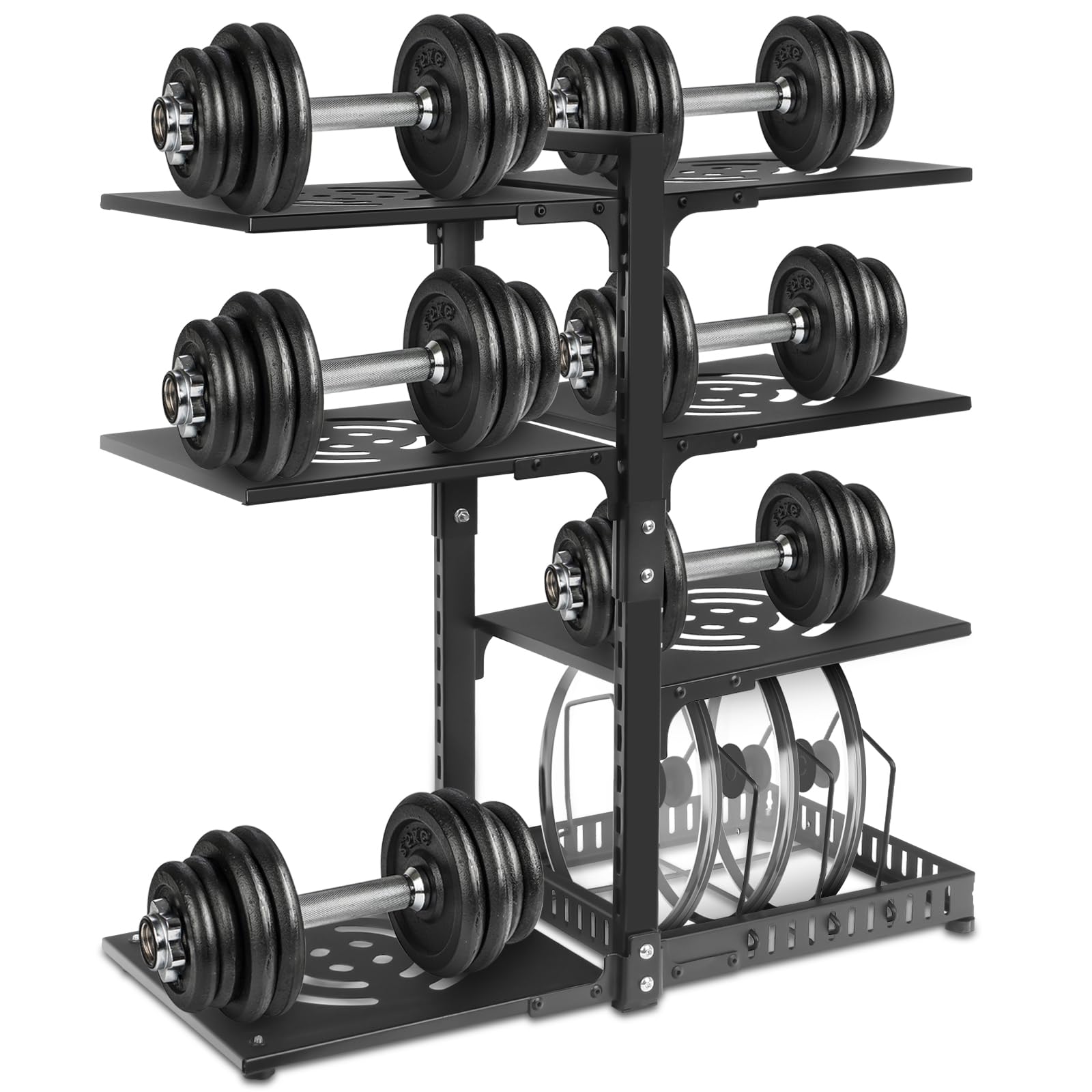 Organiseur de casseroles 6 + 1 niveaux réglables et robustes pour armoire, plusieurs modes d'utilisation, support de casseroles et poêles pour comptoir de cuisine et armoire