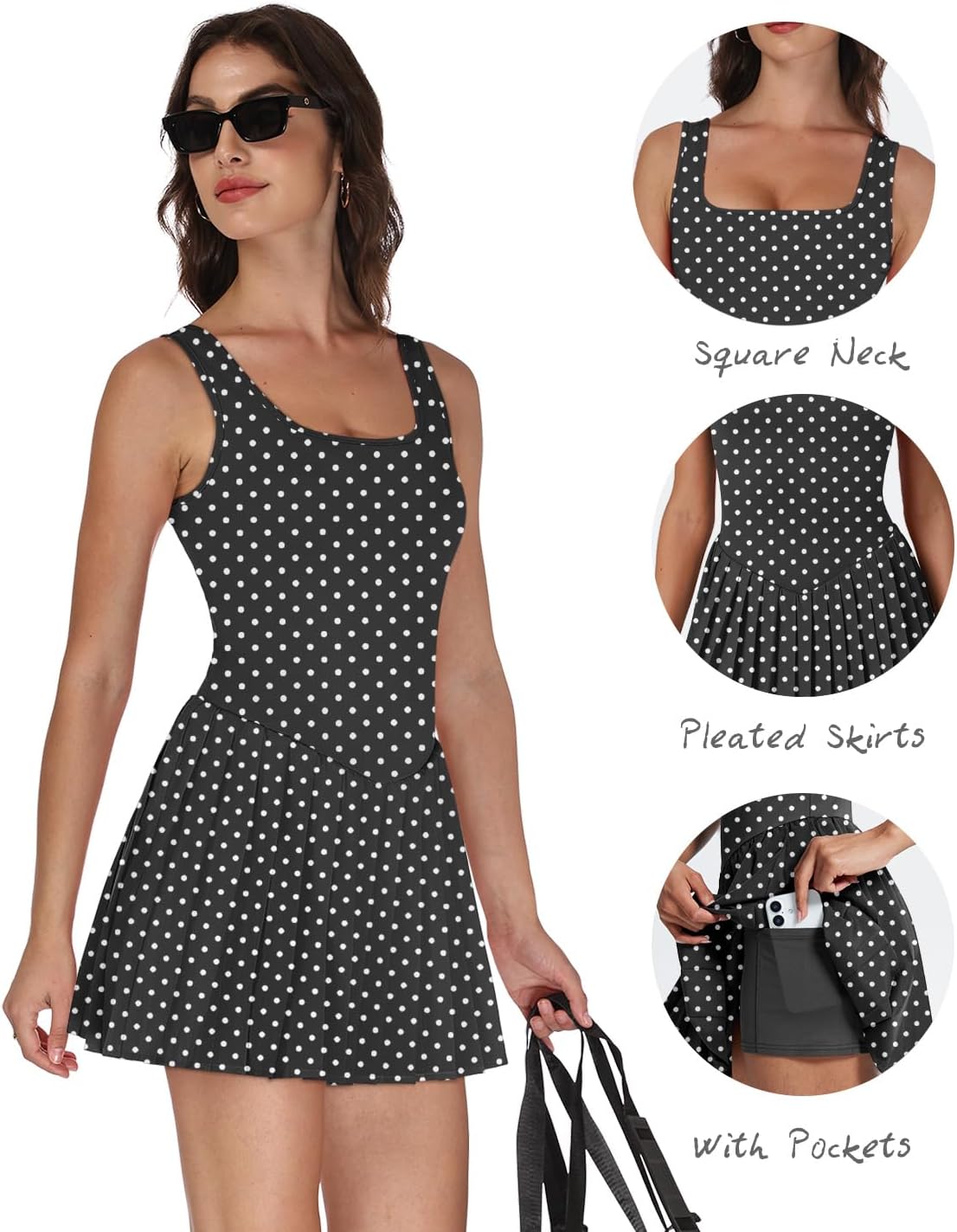 Athletic Dress for Women Built in Shorts U Neck Womens Tennis Dress Pleated with Pockets Sleeveless Golf Clothes