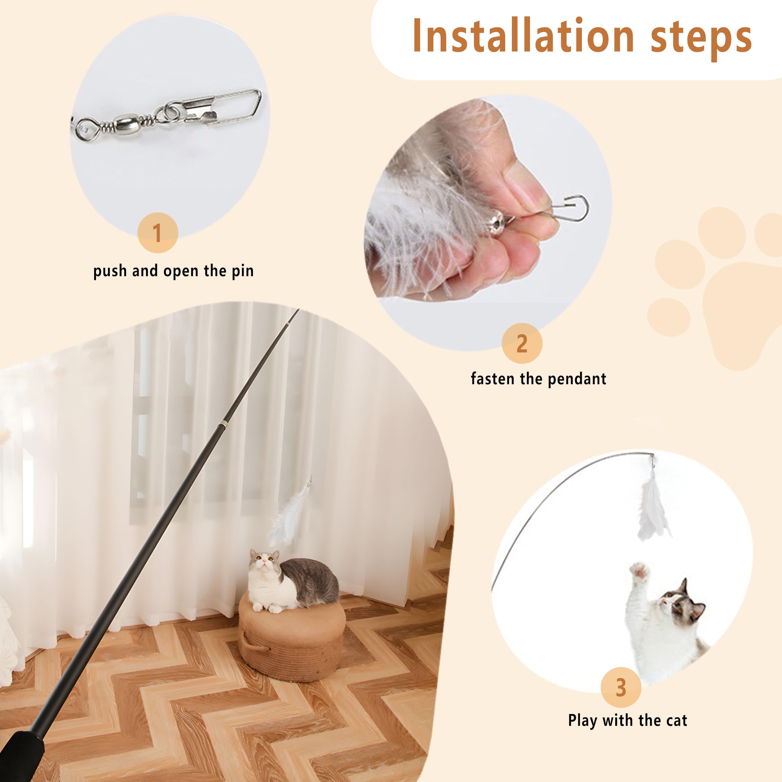 ACTOYS Giochi per Gatti in Casa, Canna Pesca Gatto, 69 inches, Giochi Gatto Interattivi, Canna Pesca Fissa Gatti (Lungo)