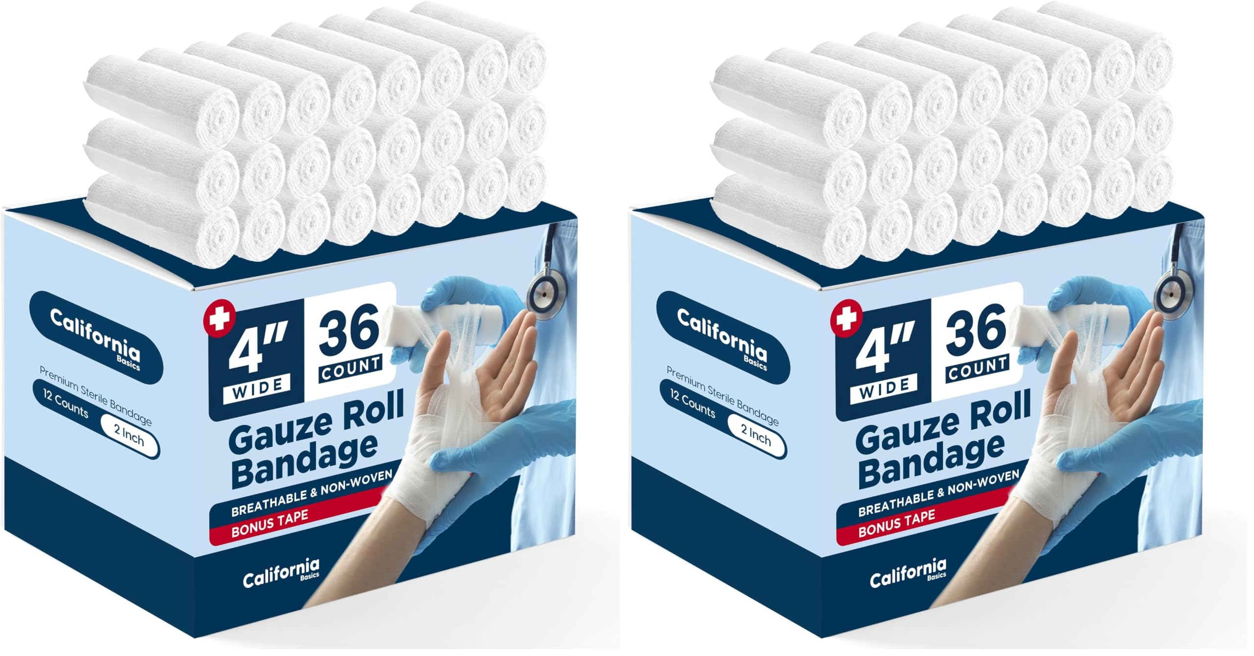 California Basics 24-Pack Gauze Bandage Roll with Tape, 4 Inches x 4 Yards - Soft, Stretchable & Breathable Wrap for Wound Care, First Aid & Medical Supplies - White — Amazon image 10